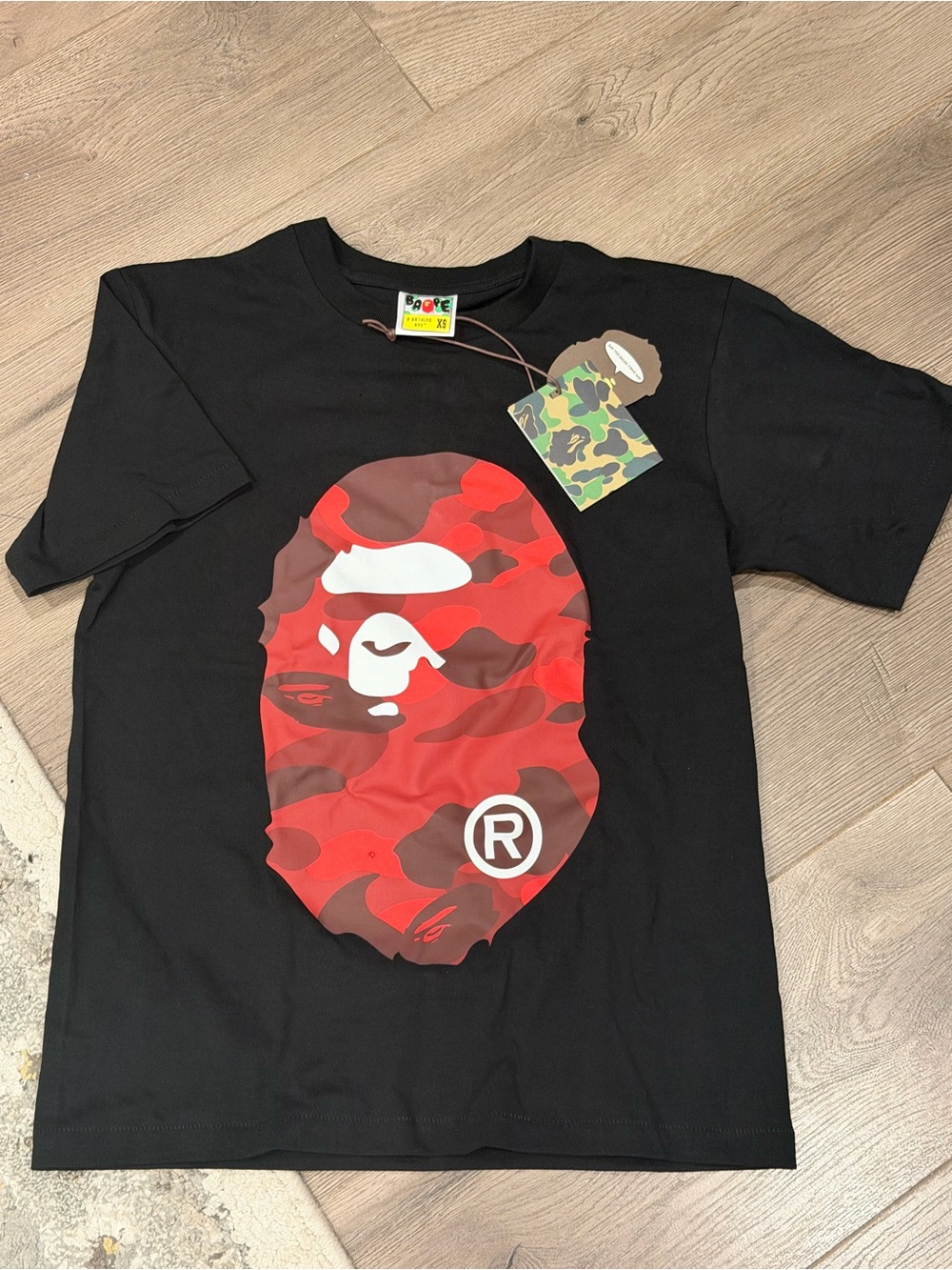 BAPE A Bathing Ape Black Red Camouflage Logo Cotton Men's T-Shirt